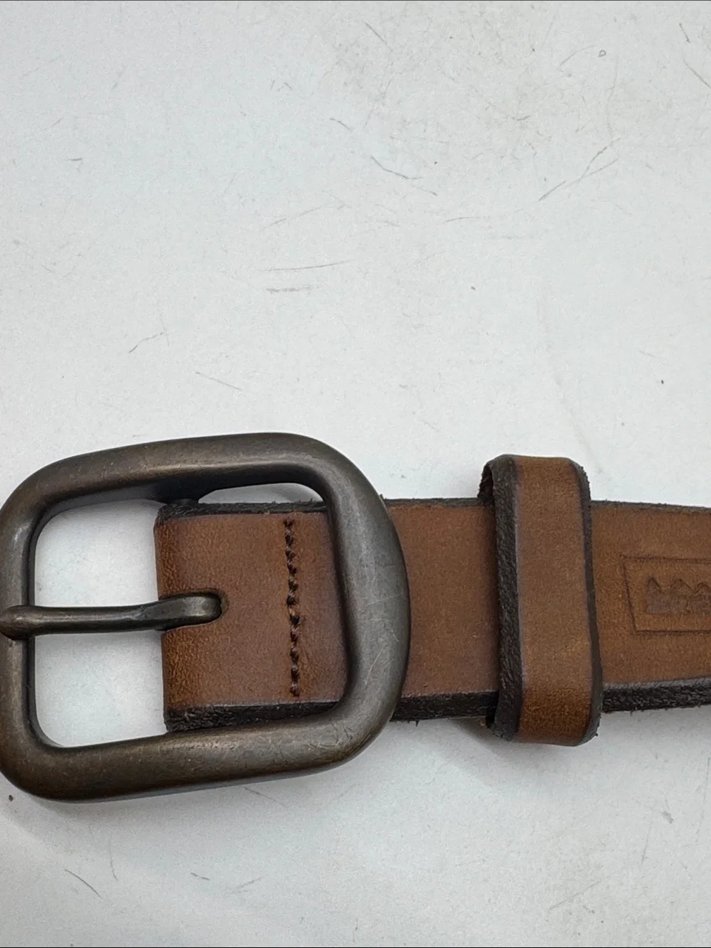 Classic Brown Leather Mens Belt with Matte Gunmetal Buckle Size 42